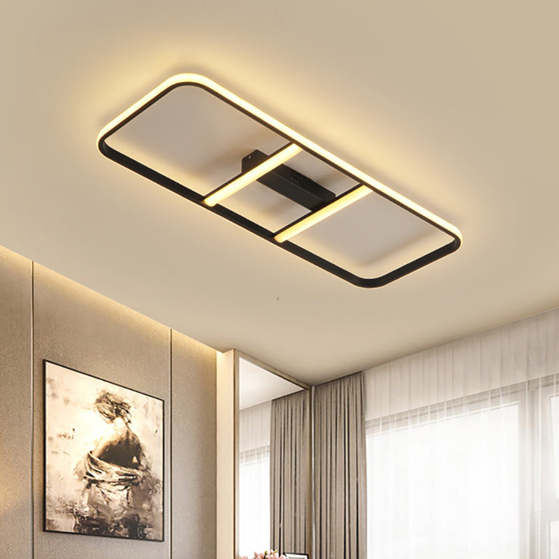 Moderne LED Semi Flush Lighting met metalen schaduw Zwart rechthoek Semi -spoelbevestiging Plafondlamp in wit/warm licht, 12 "/23.5" breed