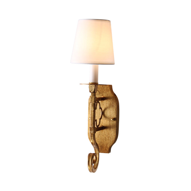 1 Light Wall Lamp Lighting Country Cone Fabric Sconce Light Fixture in Brass with Metal Backplate