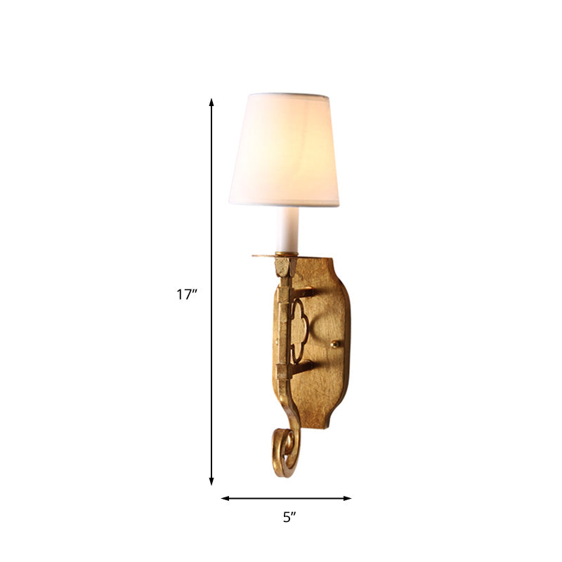 1 Light Wall Lamp Lighting Country Cone Fabric Sconce Light Fixture in Brass with Metal Backplate