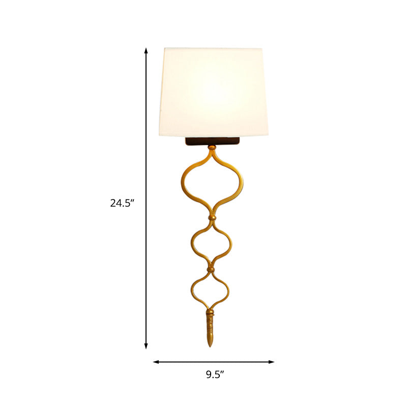 Flat Metal Sconce Lighting Rustic 1-Light Living Room Wall Mounted Lamp in White with Fabric Shade