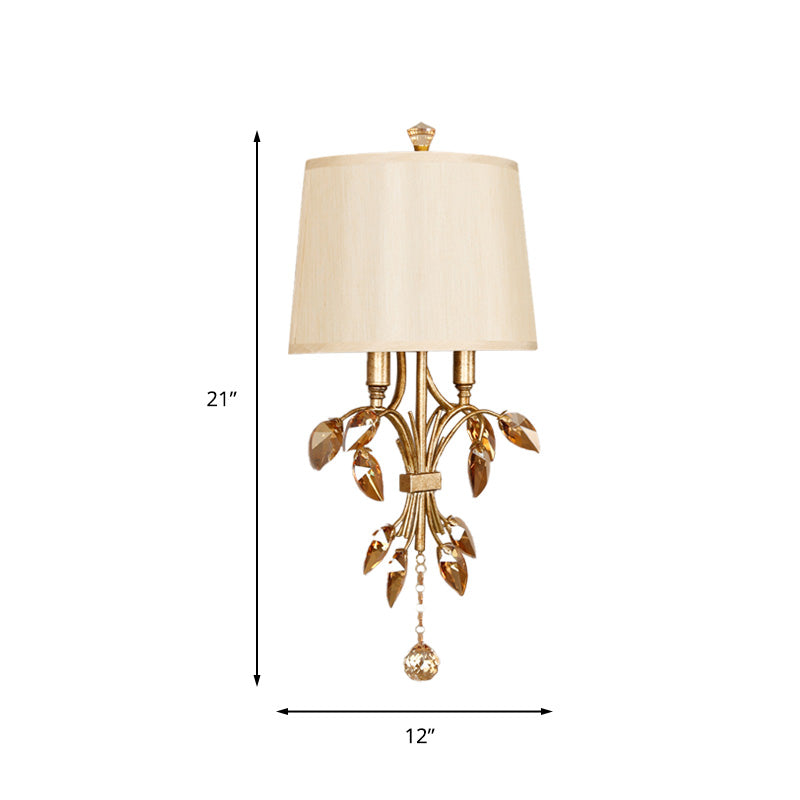 Metal Brass Sconce Lamp Branch 1-Light Vintage Wall Mounted Lighting for Bedroom with Trapezoid Fabric Shade