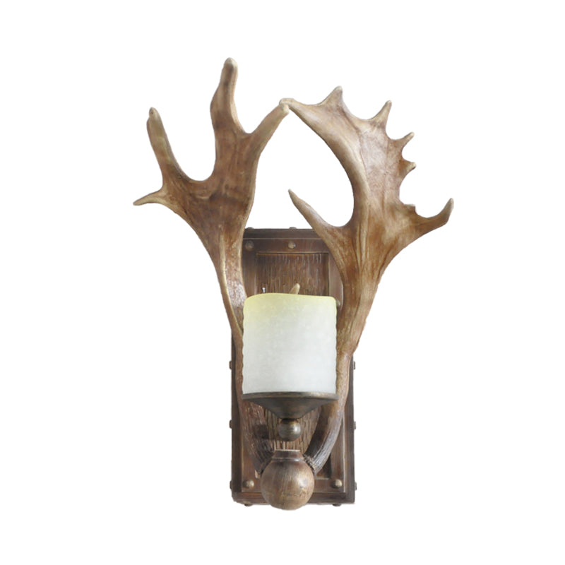 One Bulb Resin Wall Lighting Country White/Wood Elk Dining Room Sconce Light Fixture with Frosted Glass Shade
