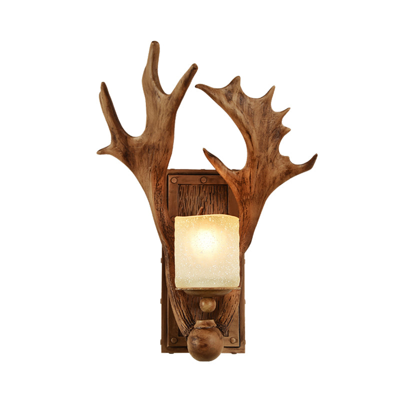 Resin Beige Sconce Light Fixture Elk 1-Light Rustic Wall Mounted Lighting for Dining Room with Wood Backplate