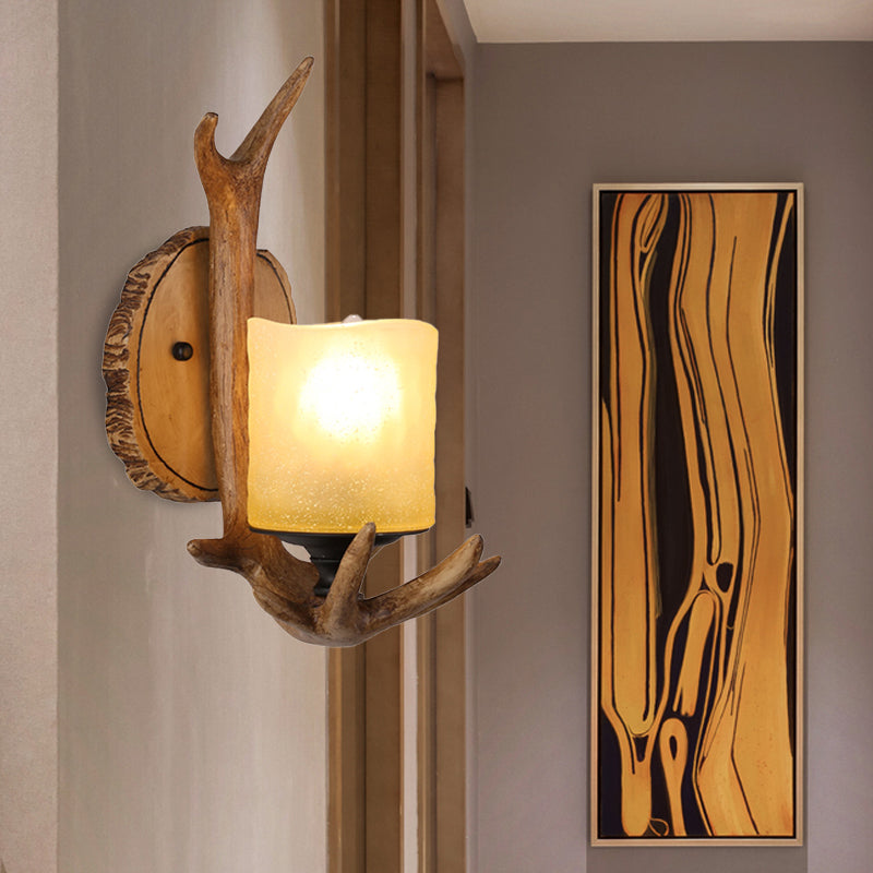 Madera 1 Luz Diconce Ligera de resina de resina de pared de resina de pared para sala de estar con sombra de vidrio esmerilado
