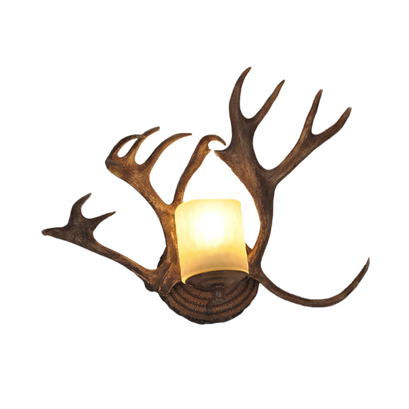 Lampe à applique de tambour rustique 1 résine de bulbe et mur en verre givré clair en bois pour salle de bain avec déco de bois