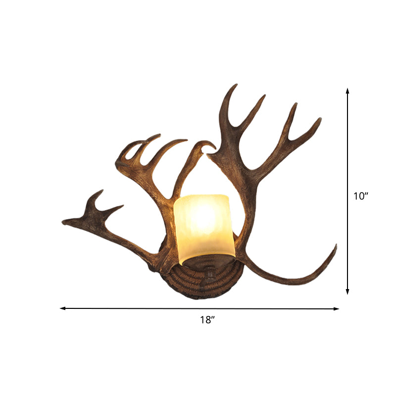 Lampe à applique de tambour rustique 1 résine de bulbe et mur en verre givré clair en bois pour salle de bain avec déco de bois