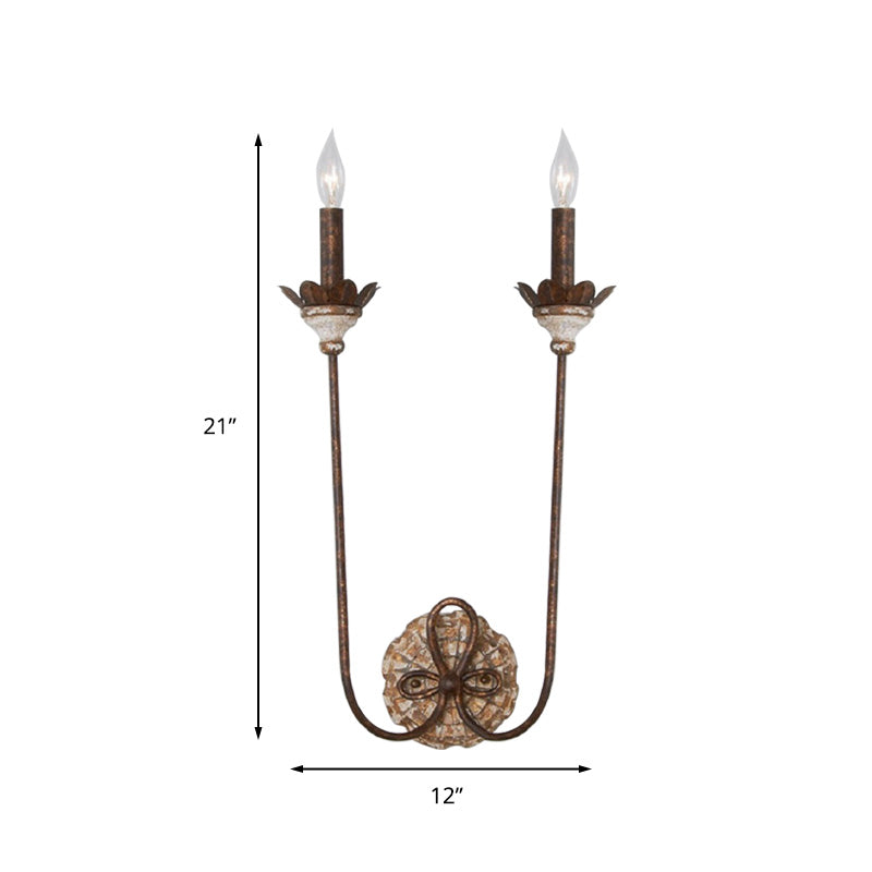 Rust Wall Lighting Style Metal Metal 2-Light Dining Room Soram Lampe avec déco de fleur