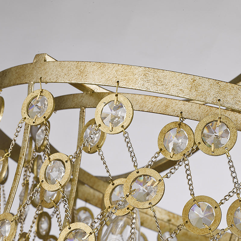 2 Lights Cascading Sconce Lamp Country Style Brass Crystal Wall Mounted Light for Bedroom