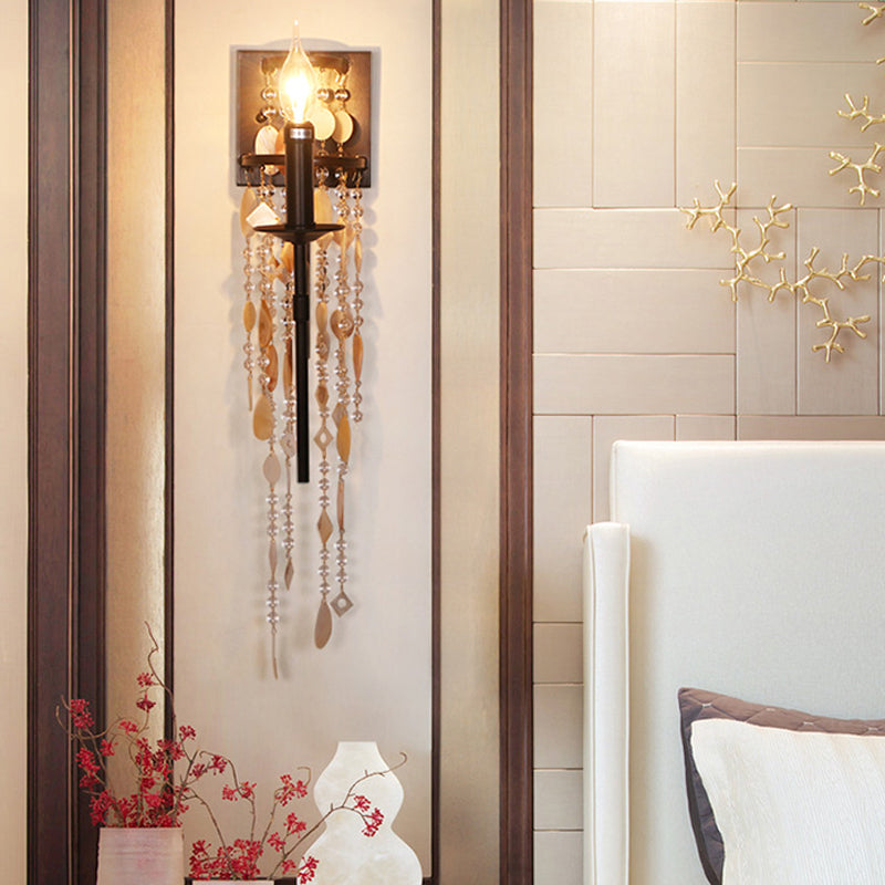 Luminaire mural de chambre à coucher torche Classic Metal 1 Brun clair / Gol Gold Ponce lampe avec / sans nuance