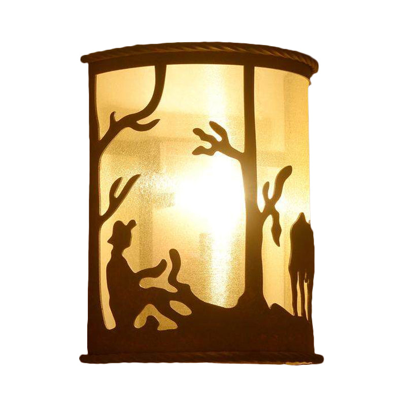 Lampe d'applications de cylindre vintage 1 ampoule en métal et en tissu mural léger en rouille pour restaurant avec motif animal