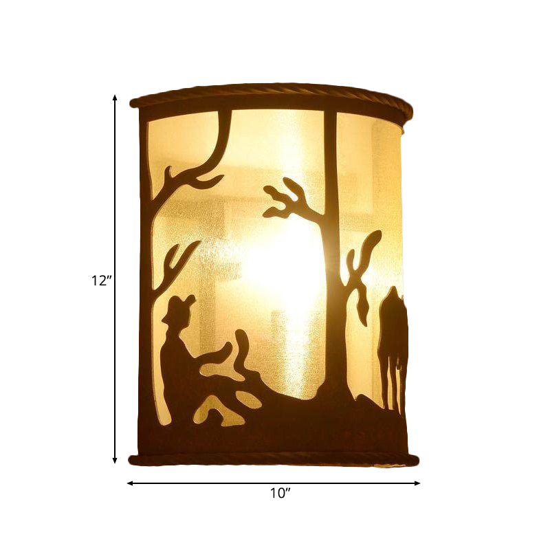 Lampe d'applications de cylindre vintage 1 ampoule en métal et en tissu mural léger en rouille pour restaurant avec motif animal