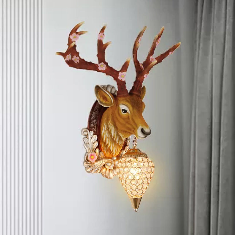 Éclair de larme de lampe de vanité blanche / brun Crystal 12.5 «/24,5» W Éclairage mural vintage à 1 lumière