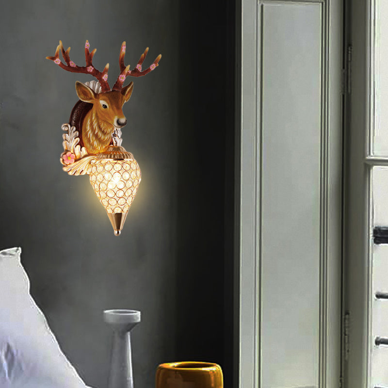 Éclair de larme de lampe de vanité blanche / brun Crystal 12.5 «/24,5» W Éclairage mural vintage à 1 lumière