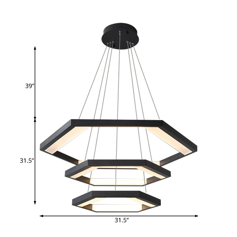Lampadario acrilico esagono modernista 1/2/3 luci nere a led a led il soffitto a soffitto in luce bianca/calda