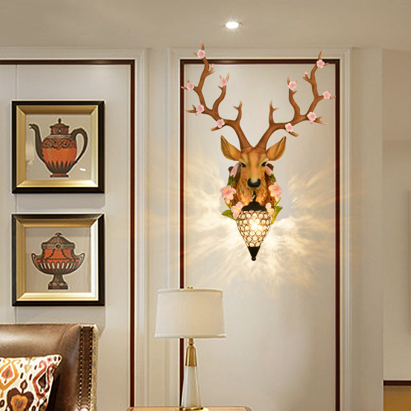 Blanc / jaune 1 lumière 16,5 "/ 23" W Applexion Light Traditional Resin Deer Wall Lighting Fixture avec une teinte en cristal de larme