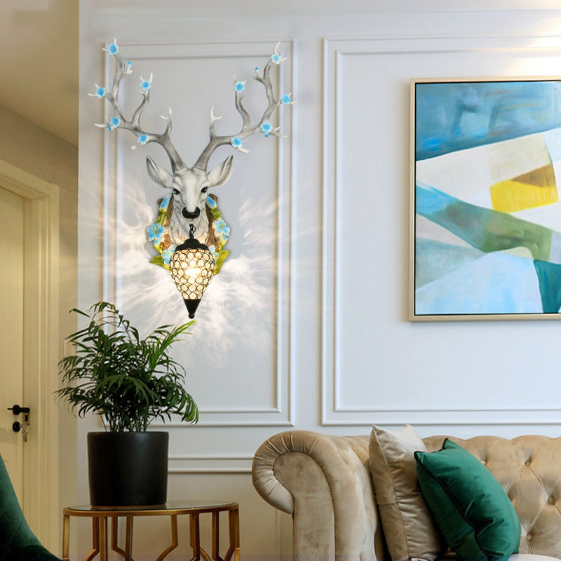 Blanc / jaune 1 lumière 16,5 "/ 23" W Applexion Light Traditional Resin Deer Wall Lighting Fixture avec une teinte en cristal de larme