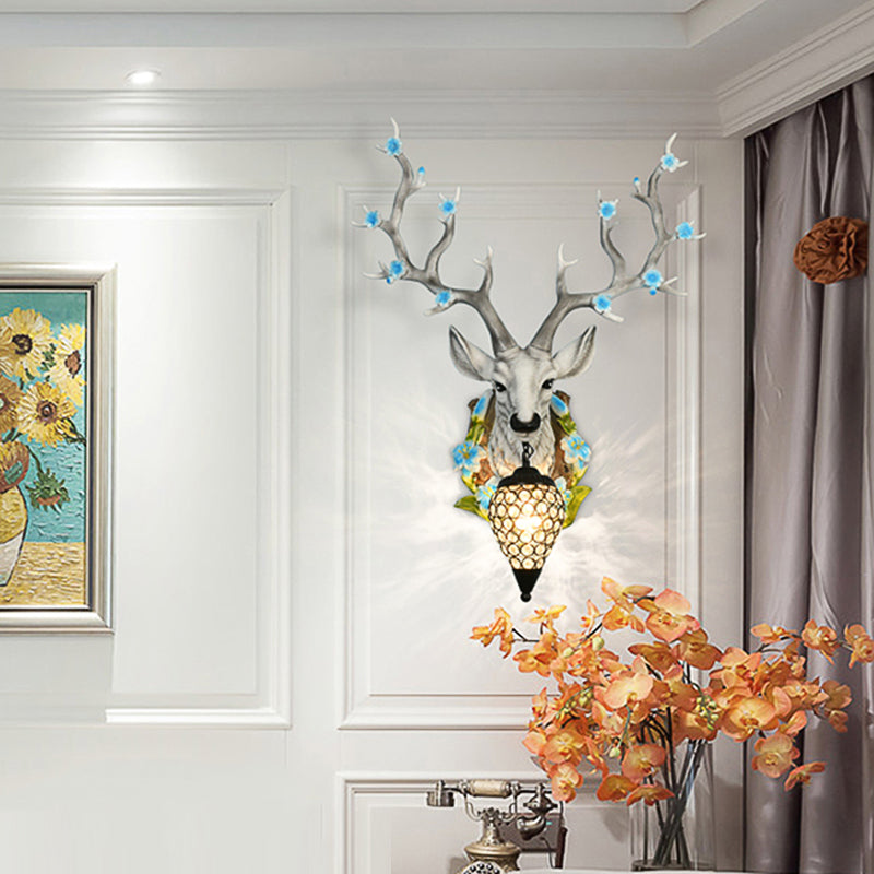 Blanc / jaune 1 lumière 16,5 "/ 23" W Applexion Light Traditional Resin Deer Wall Lighting Fixture avec une teinte en cristal de larme