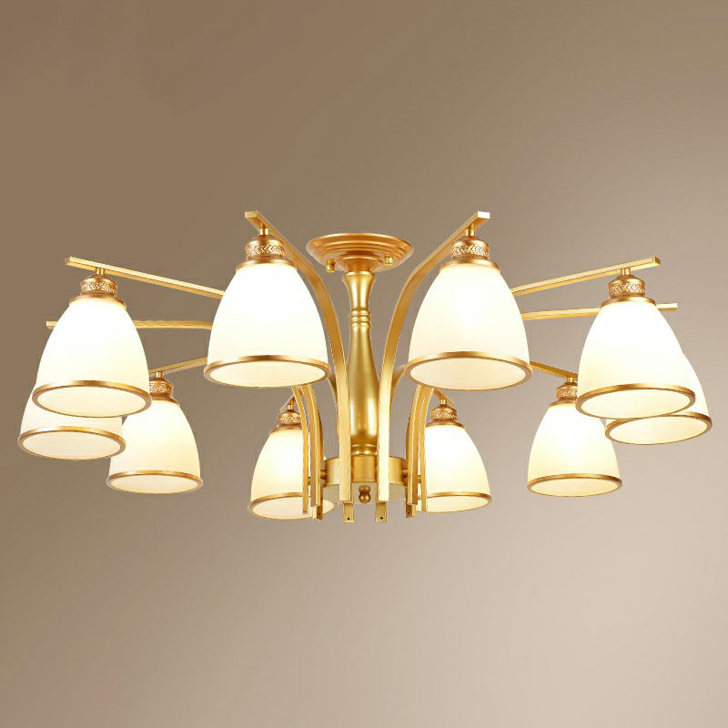 Goud afwerking bell semi spoel kroonluchter traditionele opaalglazen slaapkamer plafond gemonteerd licht