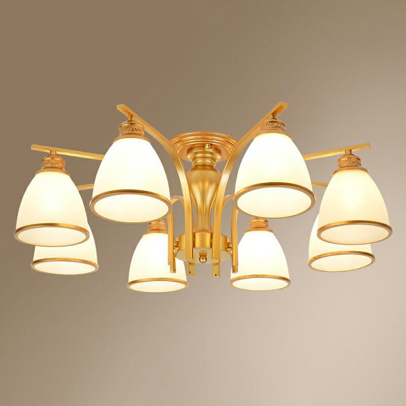 Goud afwerking bell semi spoel kroonluchter traditionele opaalglazen slaapkamer plafond gemonteerd licht