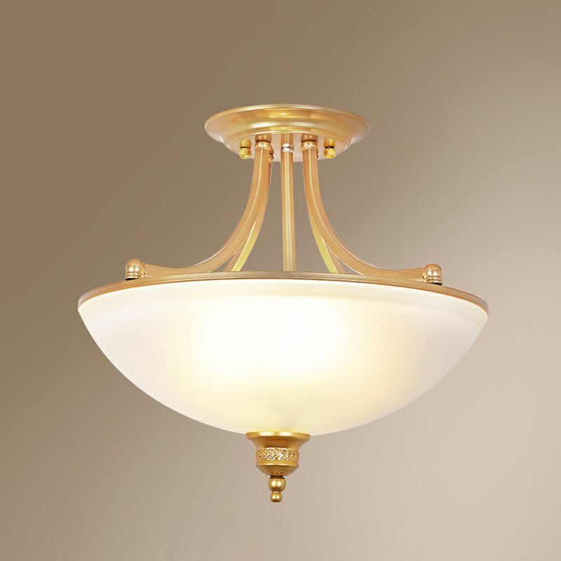 Iluminación de techo de cocina en forma de tazón vidrio esmerilado tradicional de 4 luces semi flush luminos