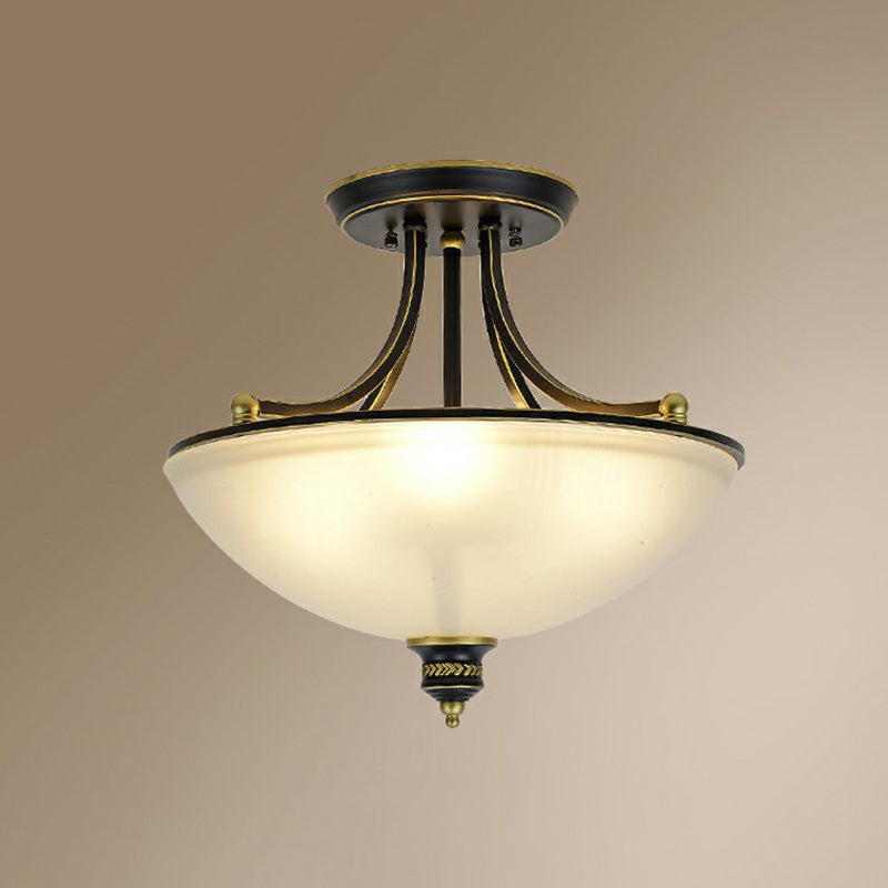 Iluminación de techo de cocina en forma de tazón vidrio esmerilado tradicional de 4 luces semi flush luminos