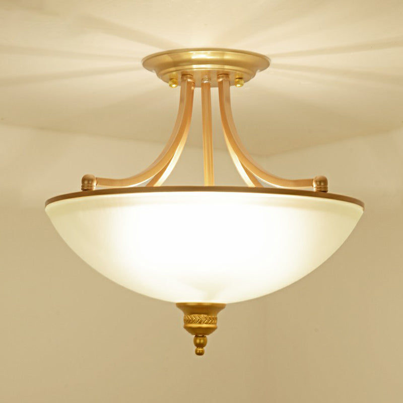 Iluminación de techo de cocina en forma de tazón vidrio esmerilado tradicional de 4 luces semi flush luminos