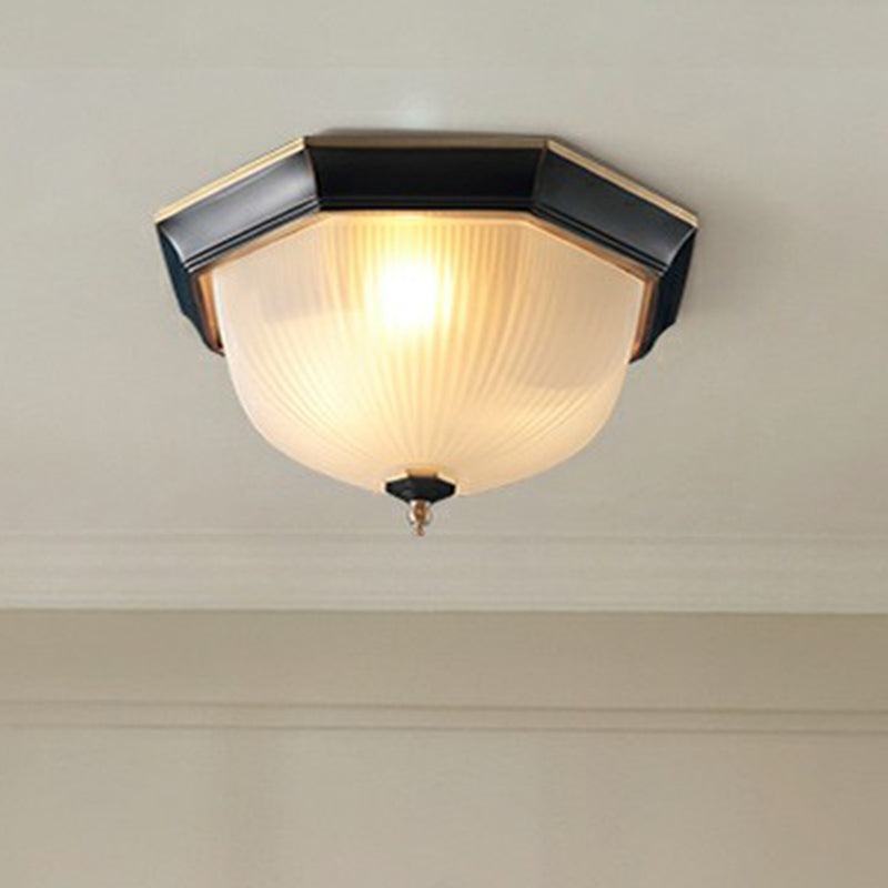 Hemisphere Unterputz-Beleuchtung, Retro-Deckenleuchte aus weißem, geripptem Glas für den Flur