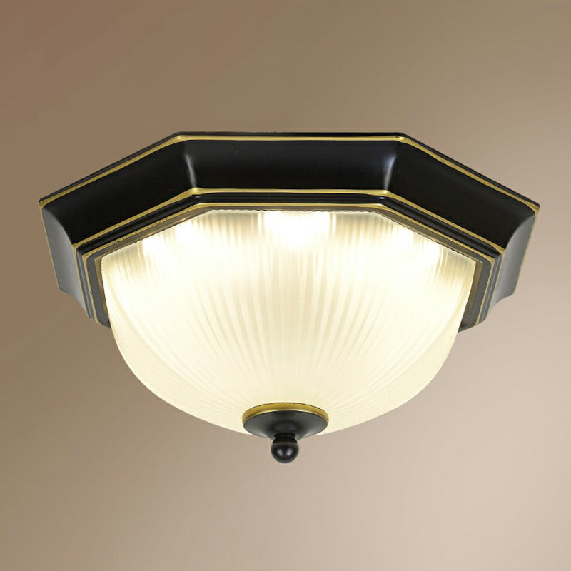 Frosted Rib Glass Dome Flush Light Vintage Corridor LED Flush Mount Ceiling Light