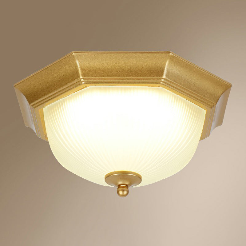 Frosted Rib Glass Dome Flush Light Vintage Corridor LED Flush Mount Ceiling Light