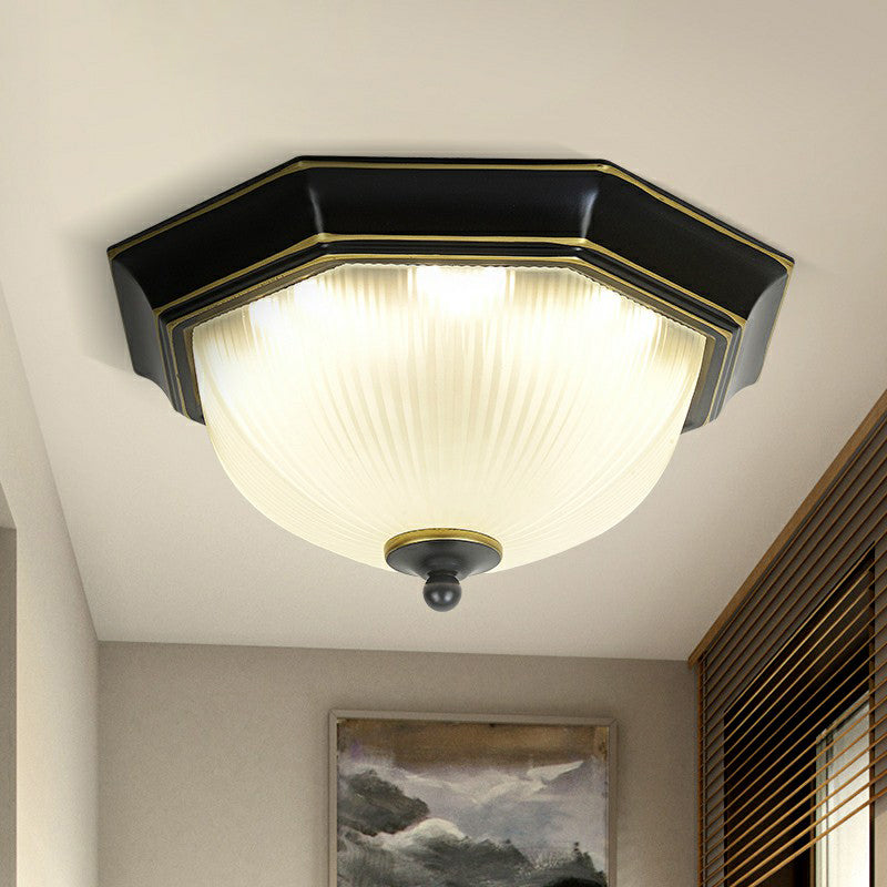 Frosted Rib Glass Dome Flush Light Vintage Corridor LED Flush Mount Ceiling Light
