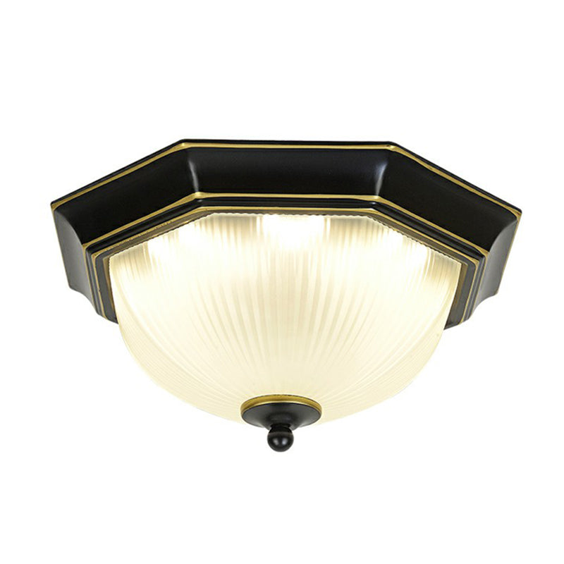Frosted Rib Glass Dome Flush Light Vintage Corridor LED Flush Mount Ceiling Light