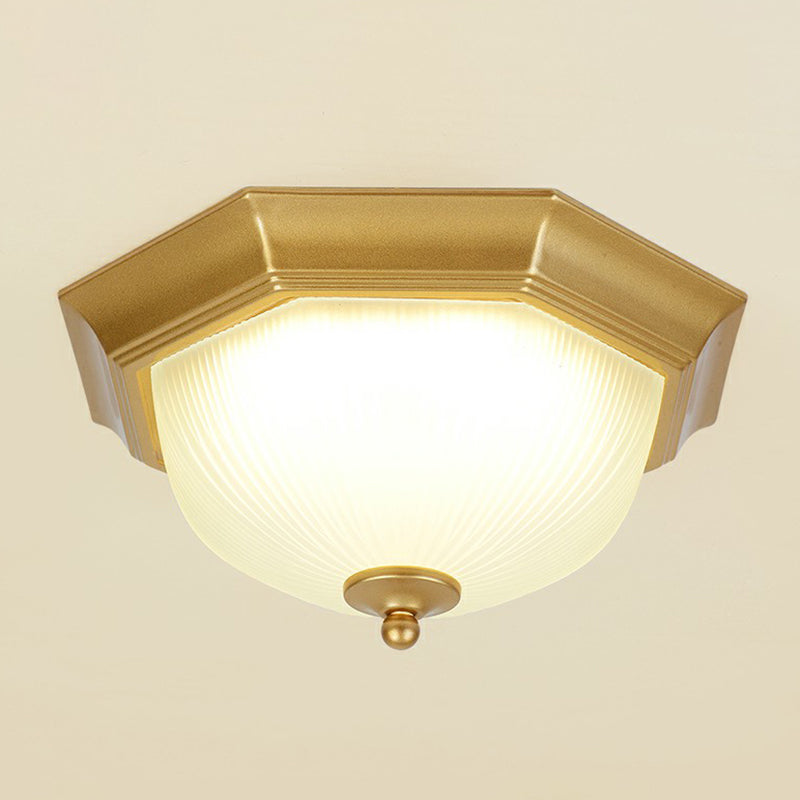 Frosted Rib Glass Dome Flush Light Vintage Corridor LED Flush Mount Ceiling Light
