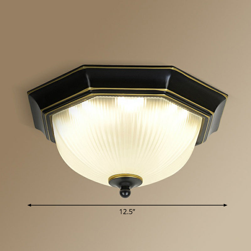Frosted Rib Glass Dome Flush Light Vintage Corridor LED Flush Mount Ceiling Light