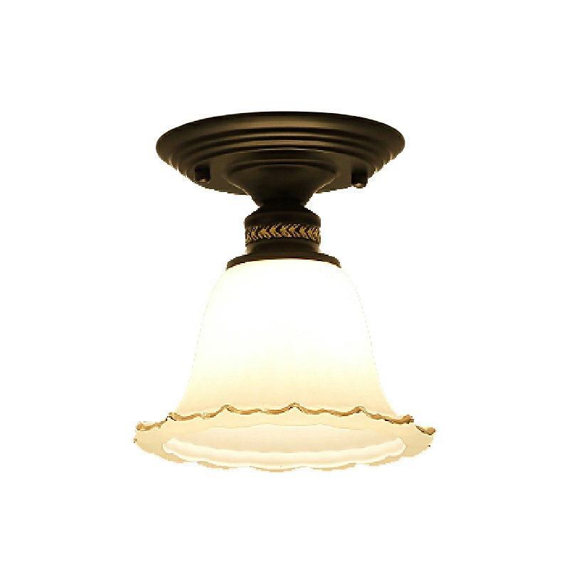 Luz de techo de al ras del pasillo acampanado vidrio marfil vintage 1 bombilla semi iluminación de montaje