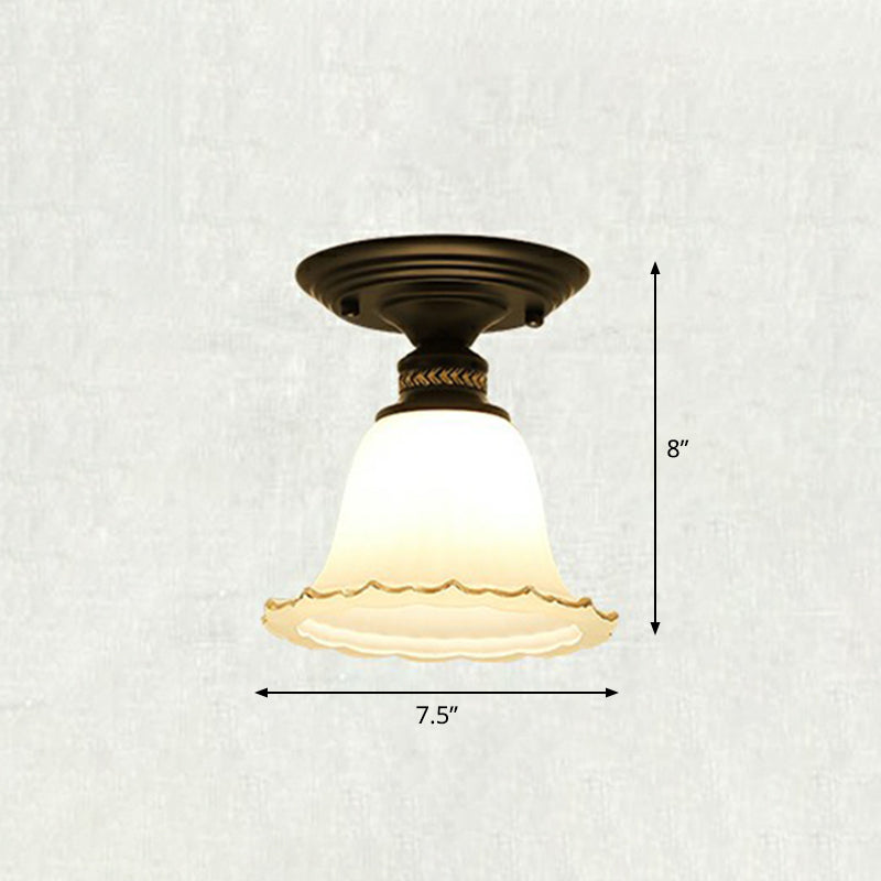 Luz de techo de al ras del pasillo acampanado vidrio marfil vintage 1 bombilla semi iluminación de montaje