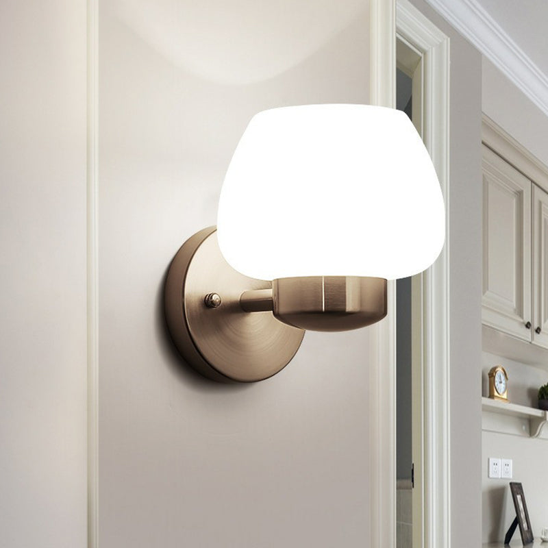 Matte White Glass Bud Shaped Wall Light Simple Style 1-Light Bedroom Wall Sconce in Nickel