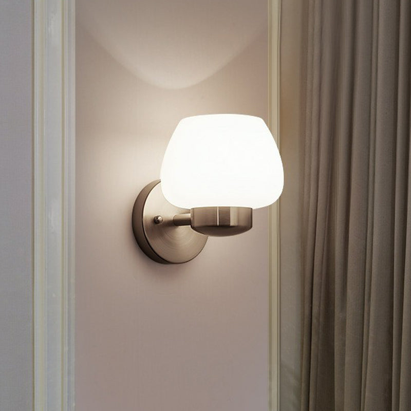 Matte White Glass Bud Shaped Wall Light Simple Style 1-Light Bedroom Wall Sconce in Nickel