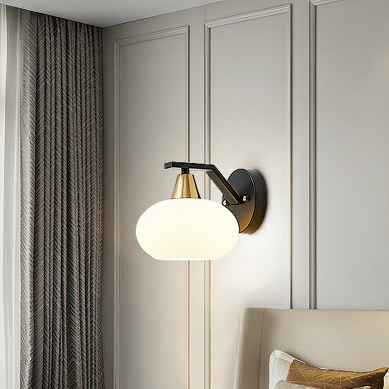 Éllipse à chambres à coucher luminaire mural minimalisme en verre blanc simple éclair d'applications noires