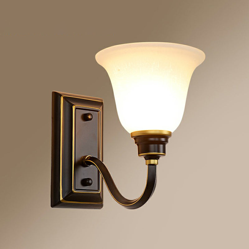 Flared Foyer Wall Lamp Antique Milky Glass 1-Bulb Wall Mounted Light with Curved Arm