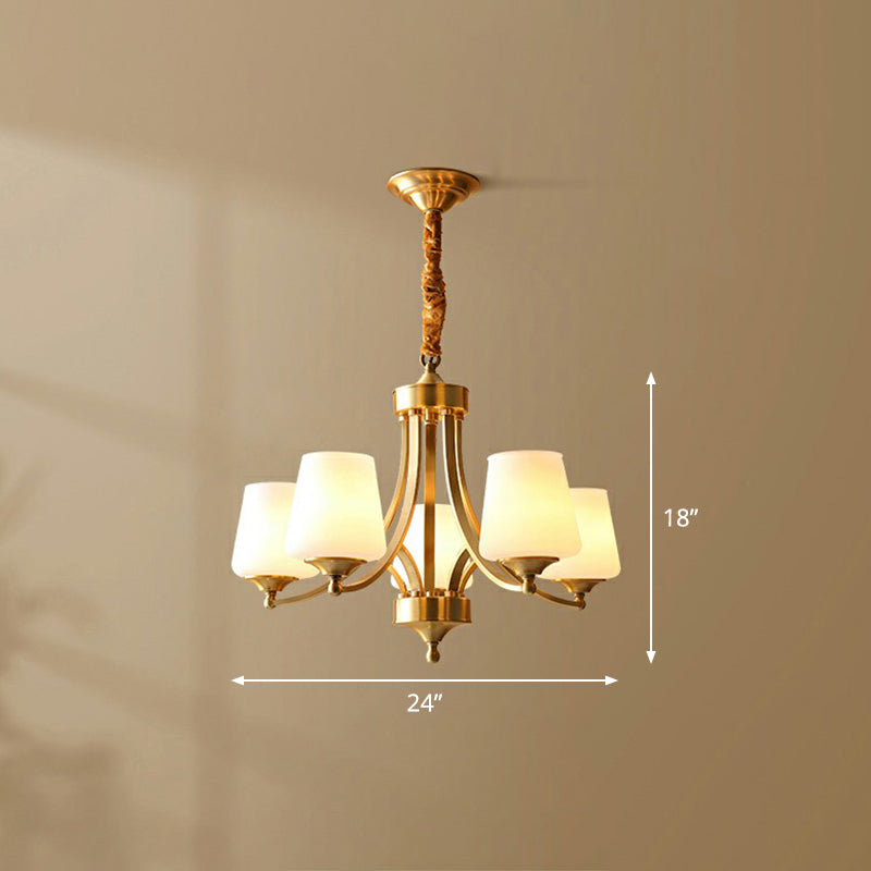 Conic Sitting Room Chandelier Light Fixture Antique Ivory Glass Hanging Pendant Light