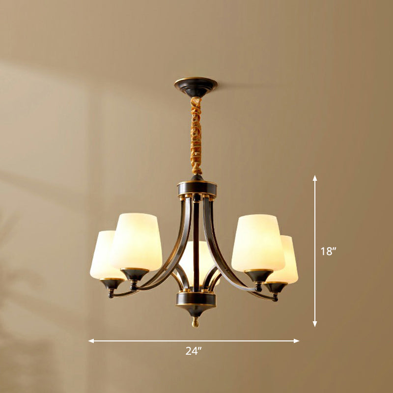 Conic Sitting Room Chandelier Light Fixture Antique Ivory Glass Hanging Pendant Light