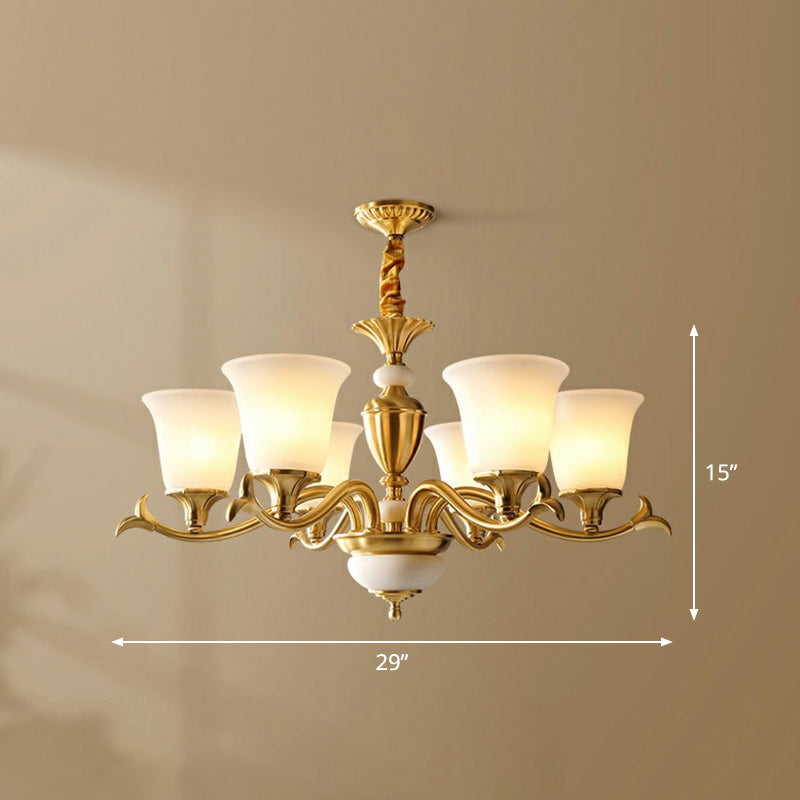 Creme Glass Messing Kronleuchter ausgewickeltes traditionelles Hängebsuspension Licht für Esszimmer