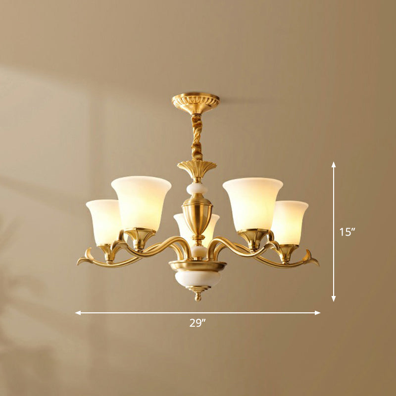 Creme Glass Messing Kronleuchter ausgewickeltes traditionelles Hängebsuspension Licht für Esszimmer