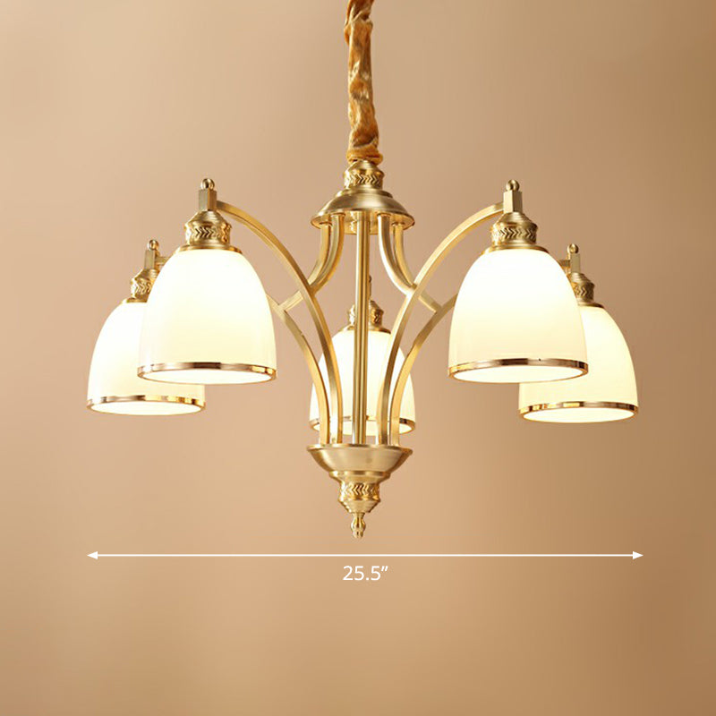 Messing klokvormige kroonluchter lamp koloniale stijl crème glazen woonkamer hangende lichtkit