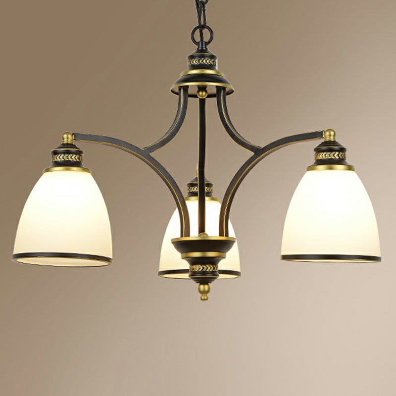 Suspension Pendant Light Traditional Dining Room Chandelier with Bell White Glass Shade