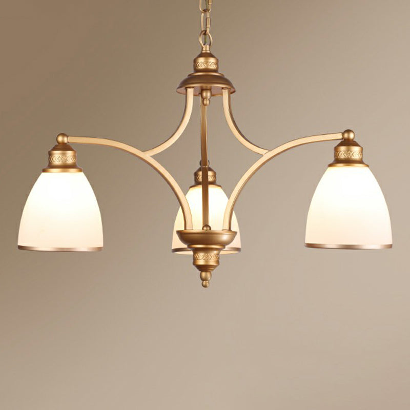 Suspension Pendant Light Traditional Dining Room Chandelier with Bell White Glass Shade