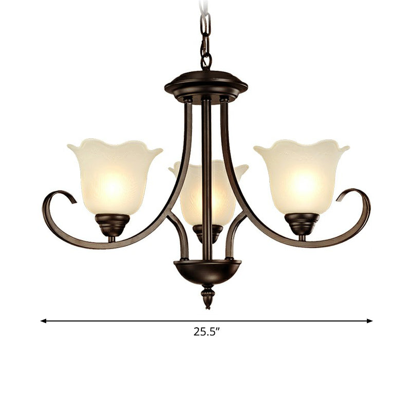 Black Finish Chandelier Lighting Retro Opal Frosted Glass Flower Hanging Light for Living Room