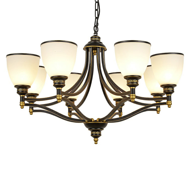 Luz de lámpara de araña en forma de campana iluminación de suspensión de vidrio opalino negro vintage para sala de estar
