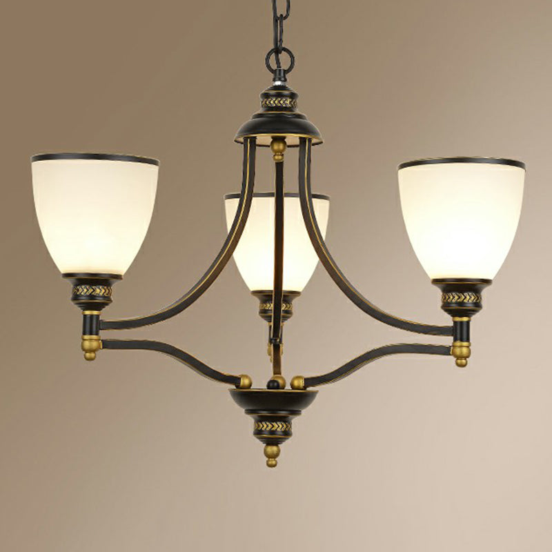 Bell Shaped Chandelier Light Vintage Black Opaline Glass Suspension Lighting for Living Room