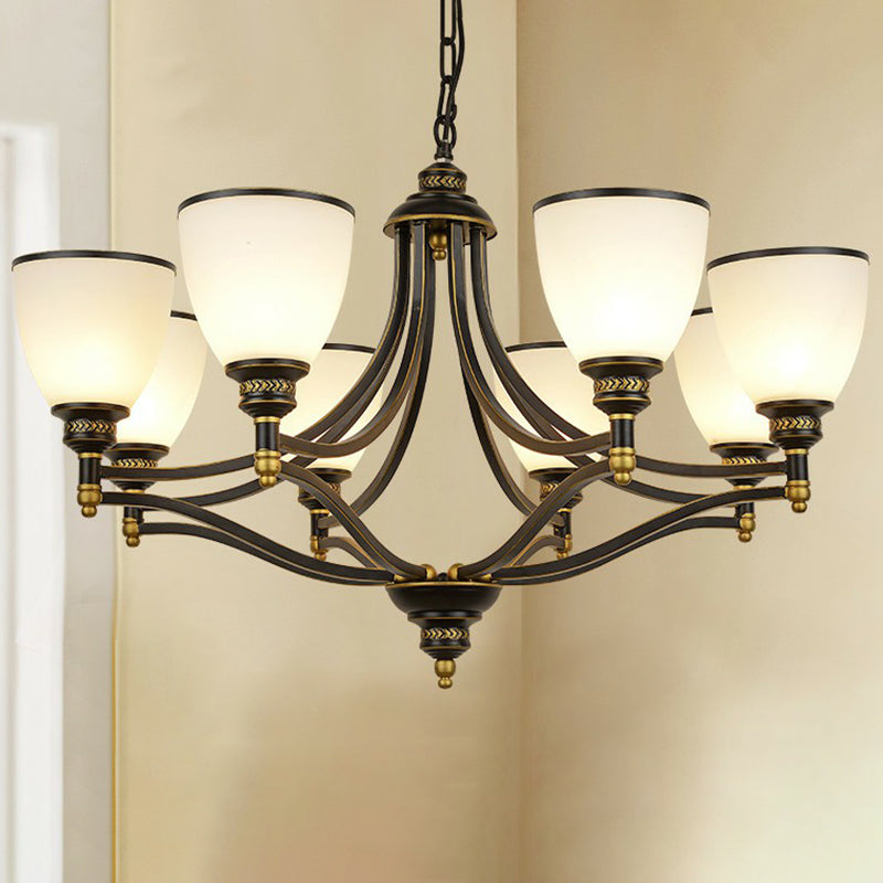 Bell Shaped Chandelier Light Vintage Black Opaline Glass Suspension Lighting for Living Room